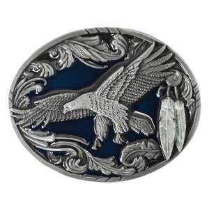 ref A2 Boucle de ceinture aigle volant avec plumes – émail bleu homme, femme
