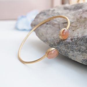 Bracelet jonc argent doré pierre de lune orange cabochon